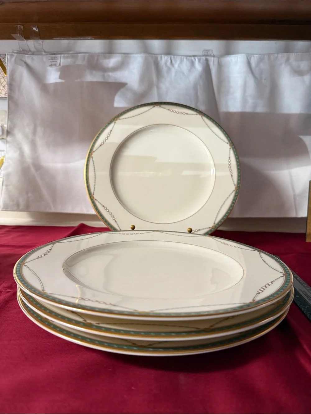 Vintage Mikasa Dinner Plates Set, Laurent Teal & Gold, 4 Pieces